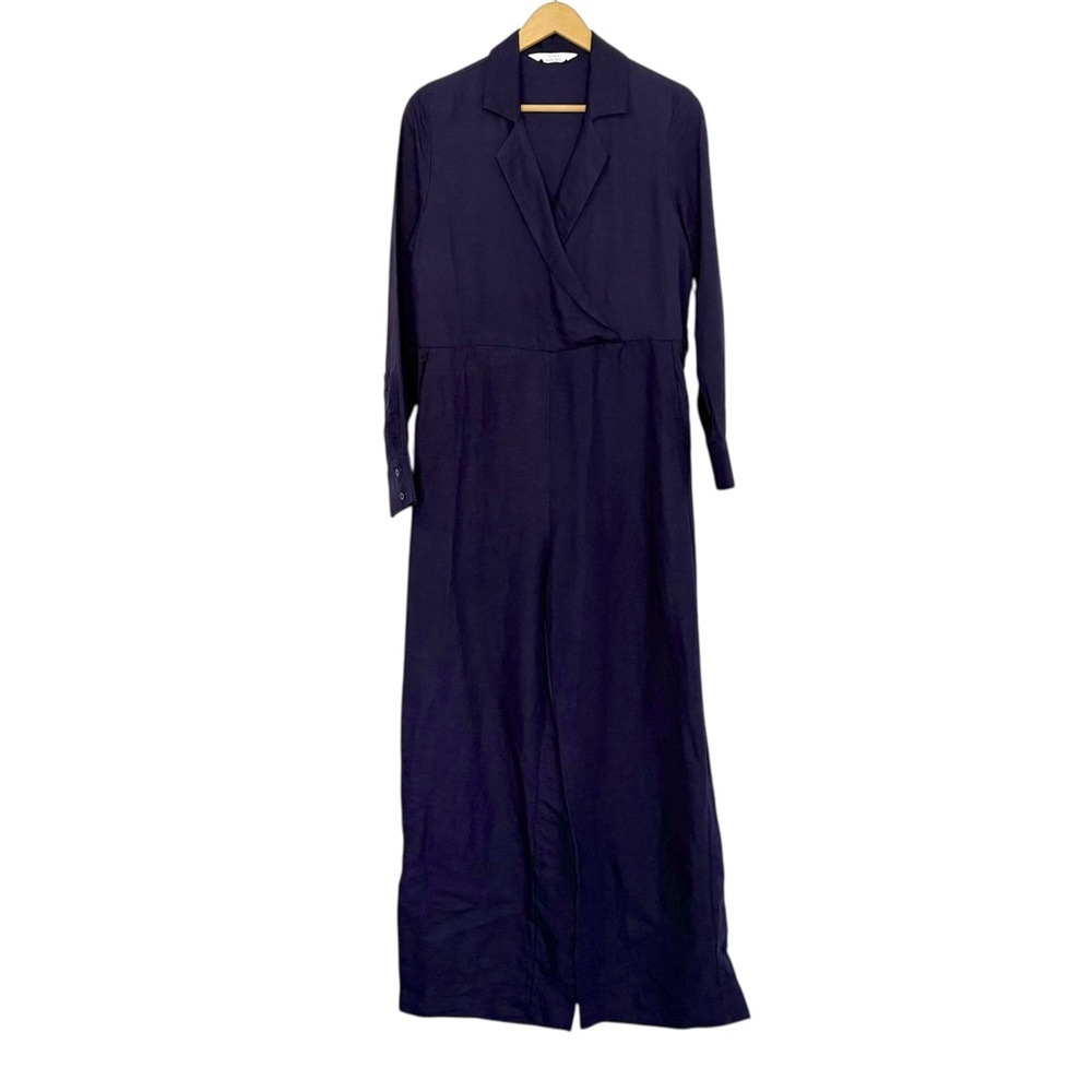 & Other Stories Indigo Blue Linen Blend Jumpsuit Wide Leg Travel Resortwear